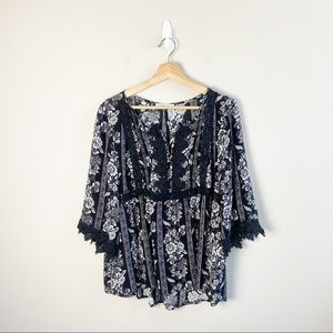 Hazel Black and White Floral Flowy Blouse